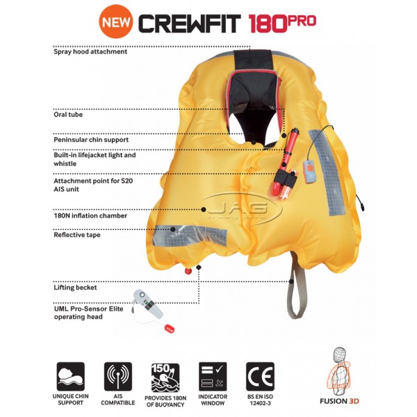 Crewsaver Crewfit 180N PRO Manual Inflatable PFD - Black/Red