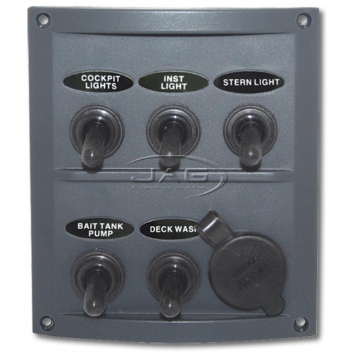 5-Gang Toggle & 1 Cig Power Socket Waterproof Switch Panel