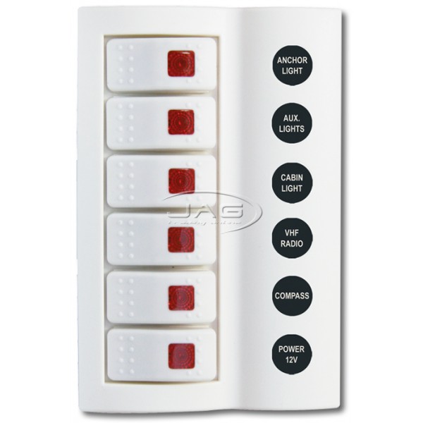 6-Gang White Deluxe LED Rocker Switch Panel